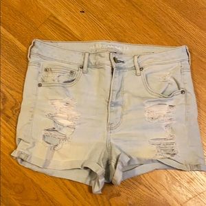 American eagle light washed high wasted shorts